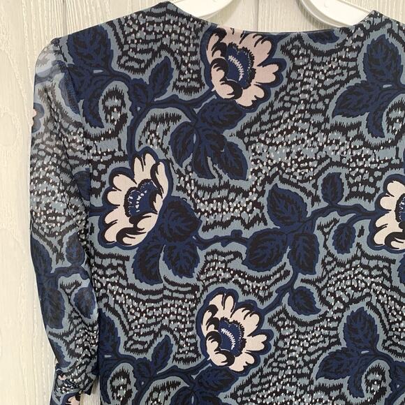 Ted Baker Velvit Blue Floral Sheer Sleeve Dress Size 1 (S/4) - Picture 7 of 7